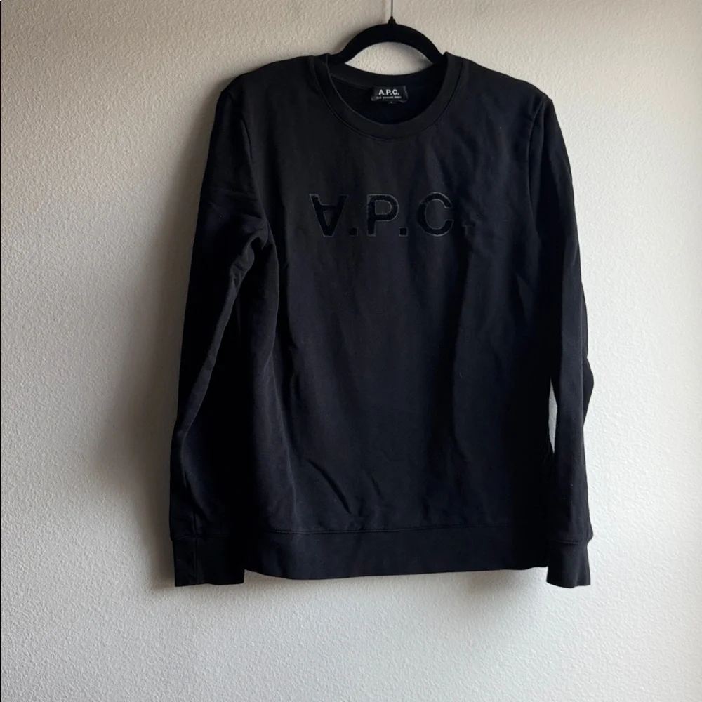 A.P.C. V.P.C. logo-print velvet cotton black crewneck size men’s small - Picture 2 of 6